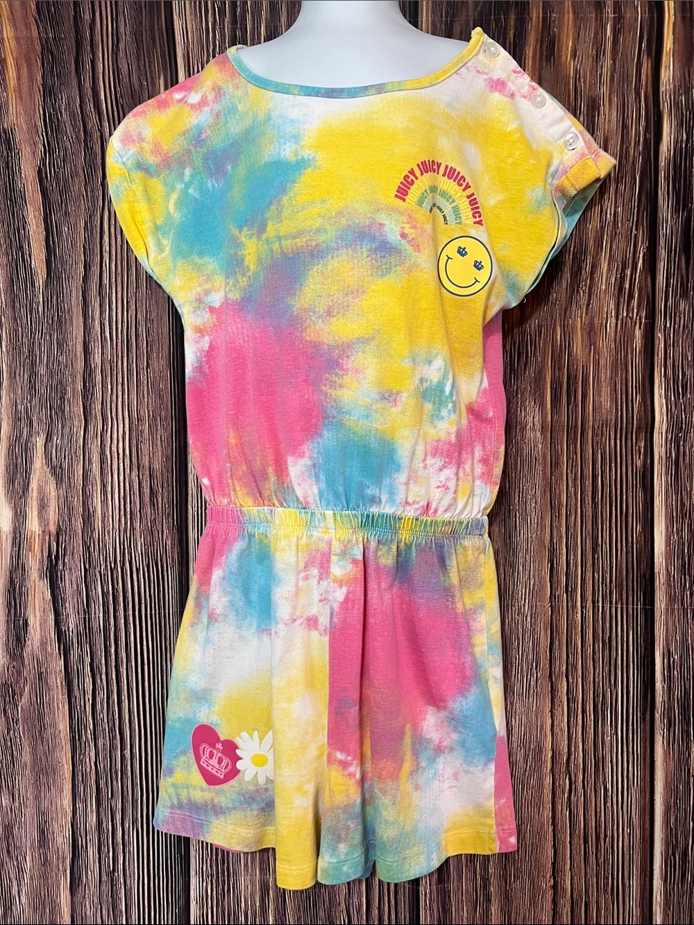Juicy Couture Girls' Tie-Dye Romper in Yellow, Pink, Blue